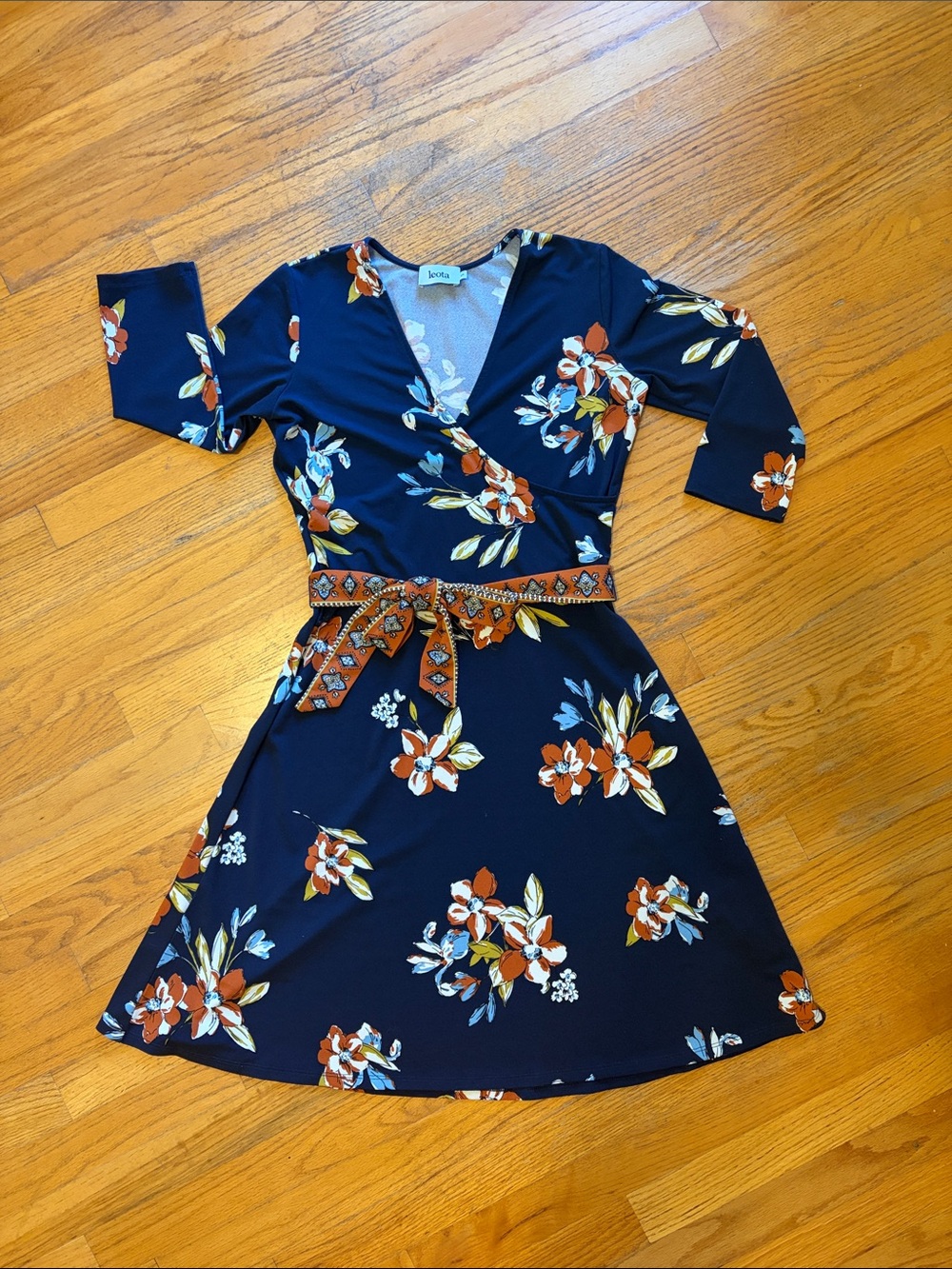 Leota Floral Navy Faux Wrap Dress